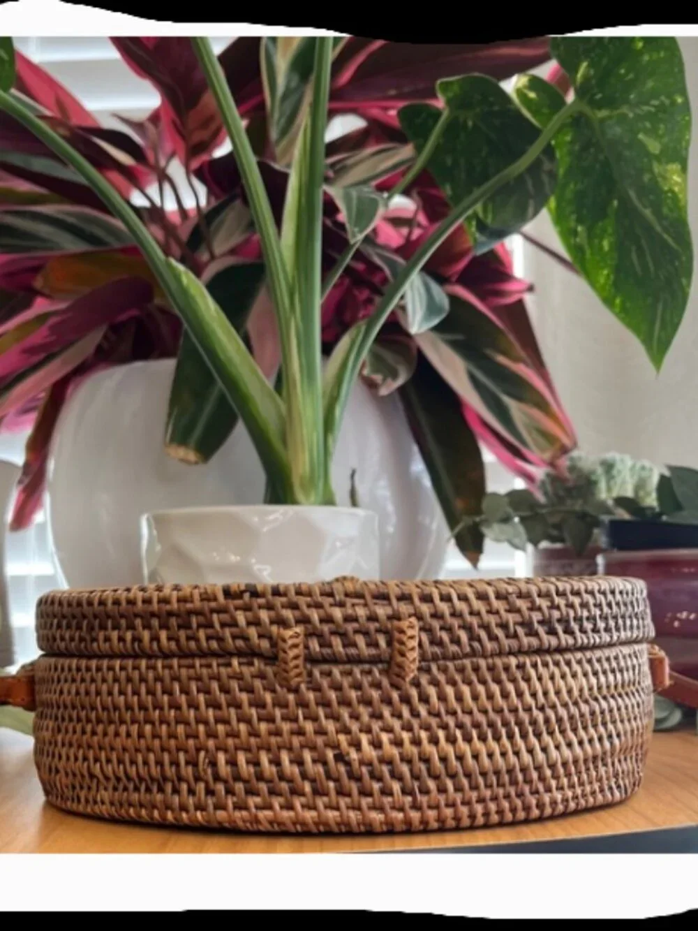 Rattan & Leather Round Crossbody Bag NWOT